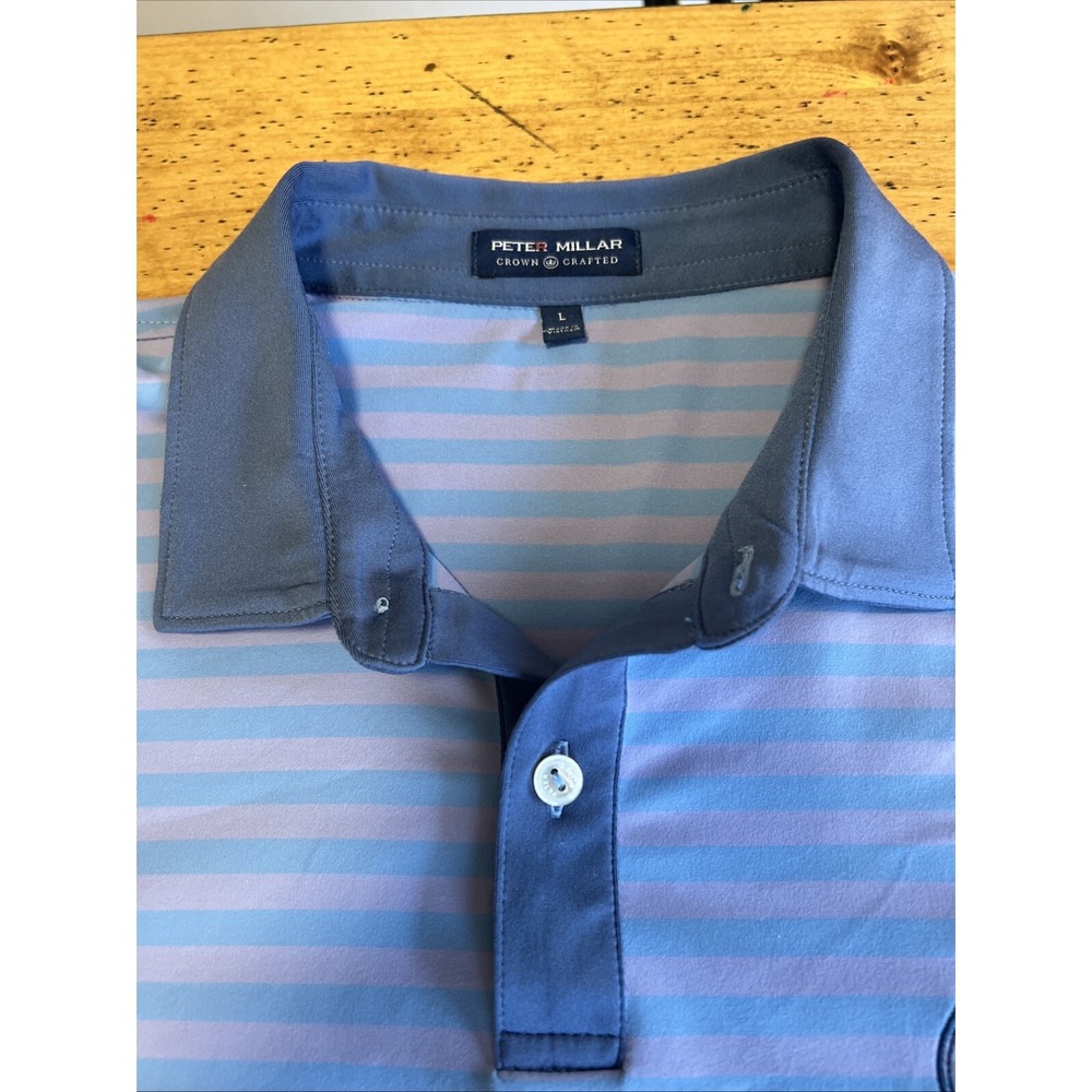 Peter Millar Polo Shirt Men Large Blue/‎ Purple Crown Crafted Golf Casual Preppy